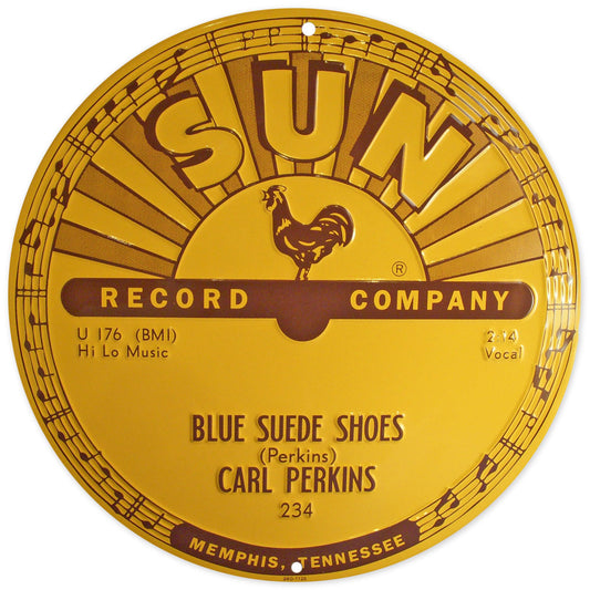 Carl Perkins Blue Suede Shoes Aluminum Sign