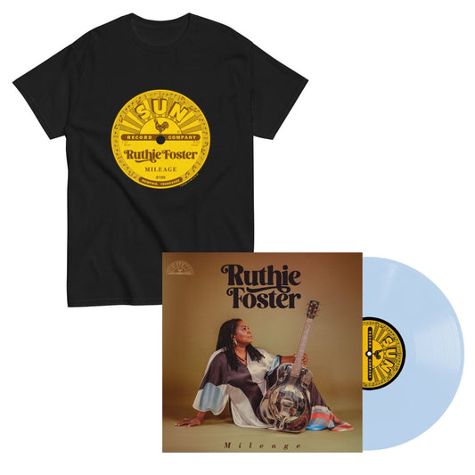 Mileage Baby Blue Vinyl & Ruthie Foster Mileage Sun Records Label Tee