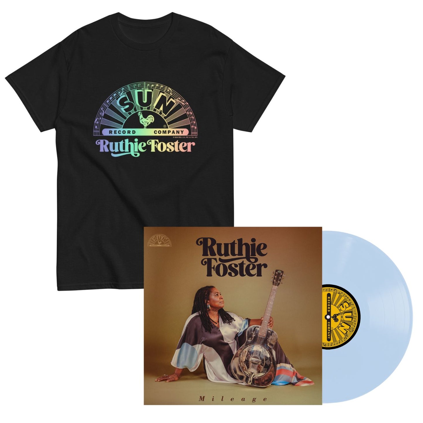 Mileage Baby Blue Vinyl & Ruthie Foster Rainbow Sun Records Tee