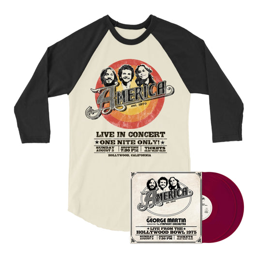 America: Live From The Hollywood Bowl - 1975 LP & Live In Concert Baseball Tee